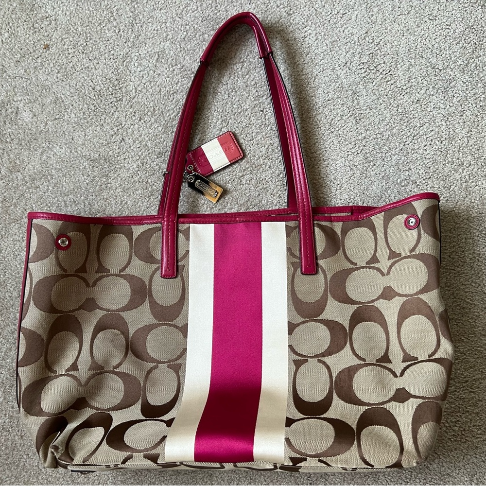 Coach Tan and Pink Signature Tote